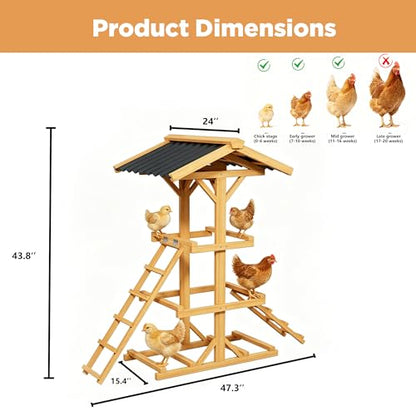 Wooden Chicken Roost Perch with Dual Ladders, Multi-Tier Activity Stand, Waterproof Sun-Resistant Roof Design for Backyard Chicken Coop - color: C02 Brown with Black