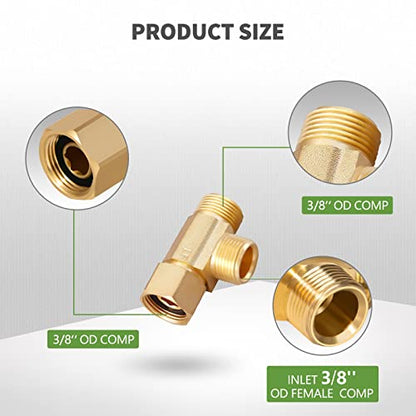 Litorange Lead-Free 1 PCS Brass Angle Stop Add-A-Tee Valve 3/8" Female by 3/8 Inch by 3/8-Inch Male T Extender Water Compression Easy Connect Tee (Pack of 1) - size: 3/8" Add-A-Tee Brass
