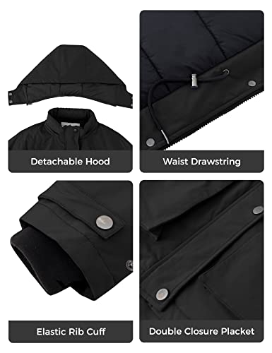 WenVen Women's Waterproof Winter Coats Warm Thicken Puffer Jackets with Detachable Hood - color: Black, size: Large