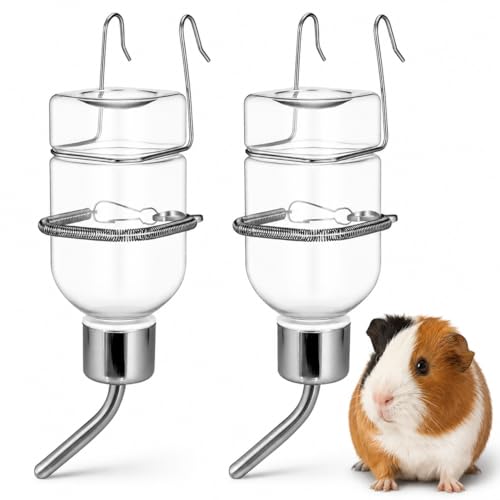 POPETPOP 2Pcs Pet Cage Water Bottle Chew-Proof No Drip Hanging Small Animal Water Dispensers for Rabbits, Ferrets, Guinea Pigs Hamsters and Other Small Animals