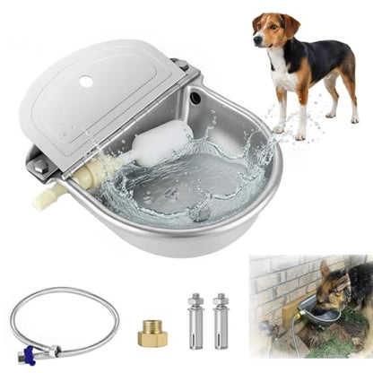 Automatic Animal Water Bowl with Float Valve, Stainless Steel Self-Filling Drinking Trough with Drain Hole, Farm Dog & Livestock Waterer for Horse, Goat, Cattle