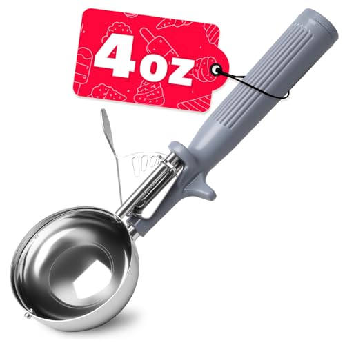 HOMURE H 4 oz Scoop, Large Ice Cream Scoop with Trigger, #8 Disher, Muffin Scoop, Portion Scoop, Cookie Scoop for Baking, Grey Handle, for Making Ice Cream Cookie Muffin Cupcake Mashed Potato - size: #8 (4 oz)