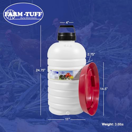 FARM-TUFF Hanging Chicken Waterer, 7 Gallon Capacity - Durable BPA-Free Plastic Poultry Fountain with Top Fill Design - Automatic Water Dispenser for Chickens, Ducks, Turkeys & Game Birds