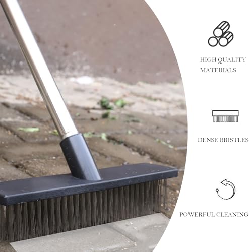 Deck Brush Steel Wire Broom with Long Handle Stiff Scrub Brushes for Cleaning Boat Patio Concrete Moss Remover