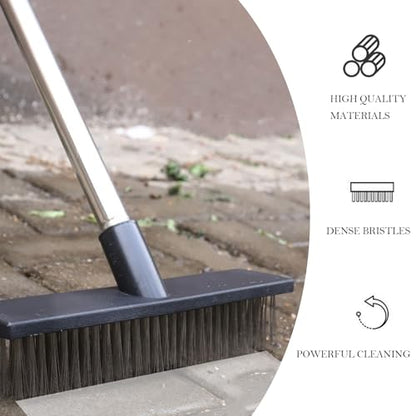 Deck Brush Steel Wire Broom with Long Handle Stiff Scrub Brushes for Cleaning Boat Patio Concrete Moss Remover