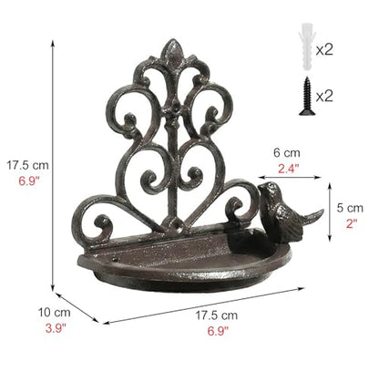 Large Capacity Country Style Bird Feeder, Vintage Feed Trough for Courtyard/Garden, Thickened Cast Iron Feeding Trough with Screws