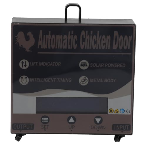 Luocute Automatic Chicken Coop Door, Solar Powered with Programmable Timer, HD LED Display, Light Sensor and Remote Control, Anti Pinch Safety Design for Chickens Ducks and Geese