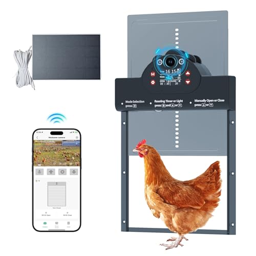 Automatic Chicken Coop Door Solar Powered with 2K Camera & Night Vision, IP65 Wireless Auto Door Opener, 6-Month Battery, APP Control, 2-Way Audio, Anti-Pinch Design (Blue Gray) - color: Blue Gray