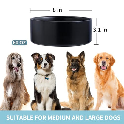 Black Raised/Elevated Ceramic Dog Bowl for Medium Large Sized Breeds,Large Dog Food Water Bowl with Stand,8 in Non Slip Heavy Weighted 1800ml/ 7.6 Cups/60 OZ - color: Black, size: 8 in