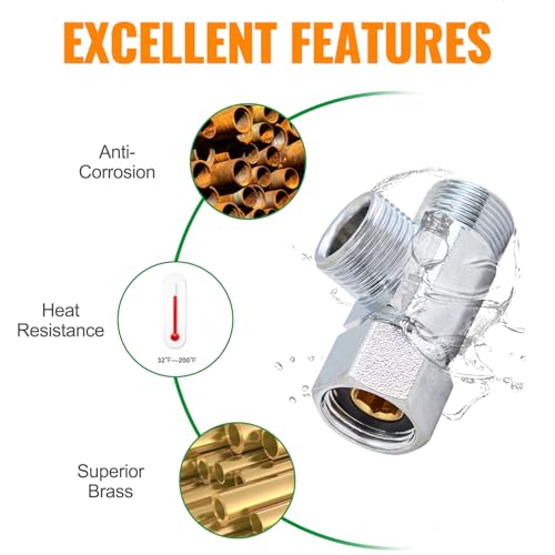 SUNGATOR 3/8 Inch Compression Tee, 3 Way Water Line Splitter, Add-A-Tee Valve 3/8 Inch Inlet x 3/8" Outlet x 3/8” Outlet, No Lead Brass Compression Splitter (2-Pack) - style: 3/8 Add-A-Tee Chromed