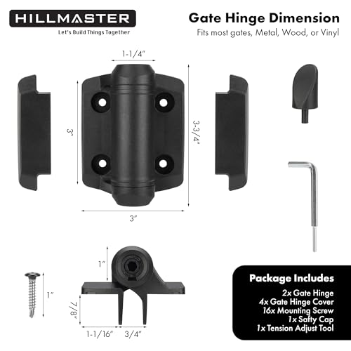 Heavy Duty Self Closing Gate Hinges with Safety Cap,Pool Gate Hinges with Alignment Legs No Rust and Adjustable Fence Hinges Kit for Outdoor Metal Gate,Vinyl Gates,Wood Gate,Black,2 Count - size: 1 Pack