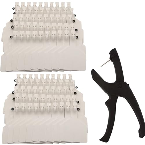 100Pcs Z Tags One-Piece Cattle Ear Tags TPU Blank Livestock Animal Identification Tags with Professional Animal Ear tag applicato for Cattle,Sheep Goat, Pig (White) - color: White
