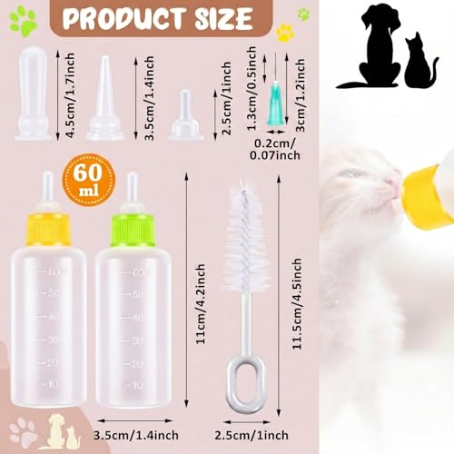 Tondiamo 17 Pcs Kitten Bottle Feeding Kit Puppy Bottles for Nursing Puppy Milk, Replacement Nipples Cleaning Brushes Bottle Opening Needles for Newborn Pet Cat Dog Rabbit Goat, Yellow, Green - color: Yellow, Green