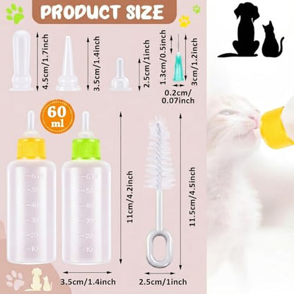 Tondiamo 17 Pcs Kitten Bottle Feeding Kit Puppy Bottles for Nursing Puppy Milk, Replacement Nipples Cleaning Brushes Bottle Opening Needles for Newborn Pet Cat Dog Rabbit Goat, Yellow, Green - color: Yellow, Green