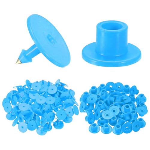 M METERXITY 100-Pack Cattle Ear Tags, Plastic Round Blank Livestock Ear Tags for Cows/Sheep/Cattle/Pig, Farm Animal Identification Markers [Blue] - color: Blue