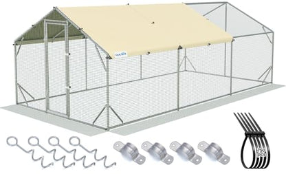 Quictent Premium Large Metal Chicken Coop Run Upgraded with Reinforced Hardware Cloth & Galvanized Metal Tube, Walk-in Poultry Cage for Outdoor Yard Farm, Waterproof Cover, 19.7x9.8x6.6FT