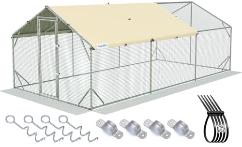 Quictent Premium Large Metal Chicken Coop Run Upgraded with Reinforced Hardware Cloth & Galvanized Metal Tube, Walk-in Poultry Cage for Outdoor Yard Farm, Waterproof Cover, 19.7x9.8x6.6FT