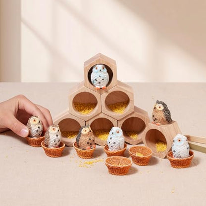 Sorting Stacking Wooden Toys for Toddlers, Owl Montessori Toys Toddler Sensory Bin Tool Toy, Wood Owl House Fine Motor Skill Toy Early Learning Preschool Educational Gift for Kids - style: Owl Toys