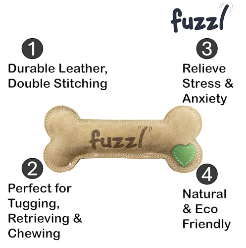 Fuzzl Large Leather Bone Dog Toy Natural and Tough Dog Toys - Long Lasting Chew Toys for Aggressive Chewers - Strong Dog Toy for Dogs and Puppy - style: Bone