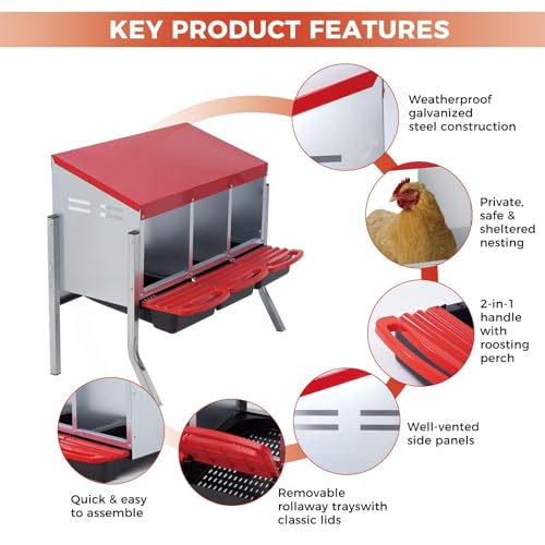 Chicken Nesting Box 3-Compartment Roll-Out with Pull-Out Trays, Egg Nesting Boxes for Hens, Chicken Coop Laying Box,Easy Wall Mounting with Metal Legs - color: Nesting Box Pads, size: 30.7"L x 20.1"W x 20.1"H