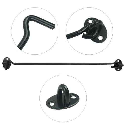2PCS 14 Inch Stainless Steel Barn Door Hook and Eye Latch Black, Long Privacy Cabin Door Swivel Window Hook, Heavy Duty Gate Latch Holder Easy Lock- for Sliding Door, Garage, Shed, Window - size: 14 Inch - Black