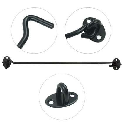 2PCS 14 Inch Stainless Steel Barn Door Hook and Eye Latch Black, Long Privacy Cabin Door Swivel Window Hook, Heavy Duty Gate Latch Holder Easy Lock- for Sliding Door, Garage, Shed, Window - size: 14 Inch - Black