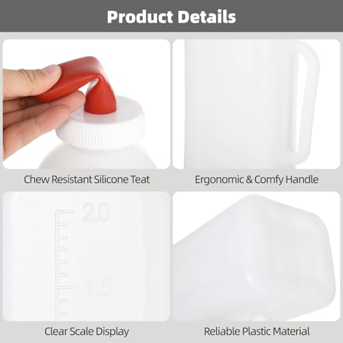2 PCS Calf Feeding Bottles, 2 Quart Extended Teat Milk Feeder with Ergonomic Handle, Thickened Chew Resistant Silicone for Livestock Farm Animal Nursing, Easy Clean (2)