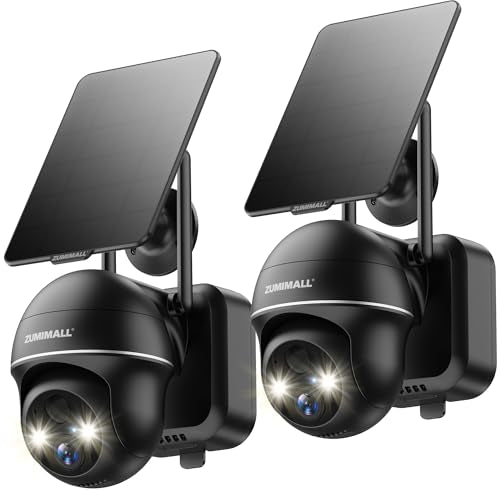 ZUMIMALL Security Cameras Wireless Outdoor - 2 Packs, 360°View Outdoor Camera Wireless Solar Powered,2.4G WiFi, Spotlight/Siren//3MP Color Night Vision/AI Detection/IP66/Cloud/Alert, Work with Alexa - color: Black - 2 Pack 3MP Solar Cam