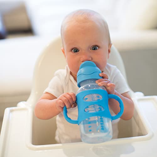 Dr. Brown's Milestones Wide-Neck Sippy Straw Bottle with 100% Silicone Handles and Weighted Straw, 9 oz/270 mL, Blue, 6m+ - color: Blue, size: 1 Count (Pack of 1)