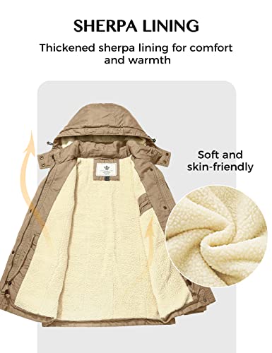 WenVen Women's Winter Warm Sherpa Lined Jacket Heavy Parka Coat with Hood - color: Khaki-2, size: X-Large
