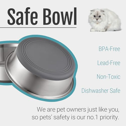 PEGGY11 Nonslip Stainless Steel Dog Cat Bowls, 2 US Cup, 2 Count | No slide silicone bottom, Dishwasher safe, Easy to clean, Stackable design - size: 2 Cup
