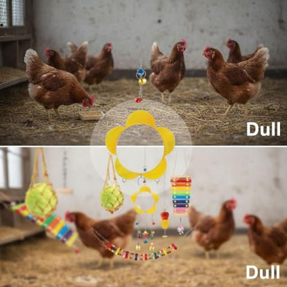 5 Pcs Chicken Toys Set, Chicken Xylophone with Wood Swing Perch Stand, Mirror, Hanging Feeder, Metal Chain for Coop Accessories
