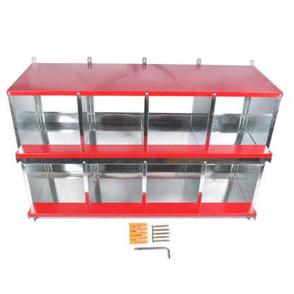 Chicken Nesting Boxes - 8-Compartment Metal Wall-Mounted Poultry Nest Box for Chickens, Hens, and Ducks - Easy Egg Collection - Large Vented Holes - Chicken Coop Equipment
