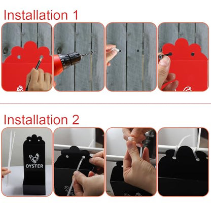 Kalekey 2 Pack Metal Chicken Feeder, Oyster Shell and Grit Feeder Hanging/Ground Chicken Coop Feeder with Durable Iron Construction for Hens & Chicks (Black & Red)