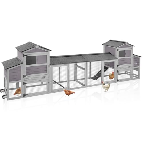 Aivituvin 160in Chicken Coop Extension Design Wooden Hen House Poultry Cage Movable with Nesting Box and Run (Two Sets) - color: Grey, size: AIR61-C