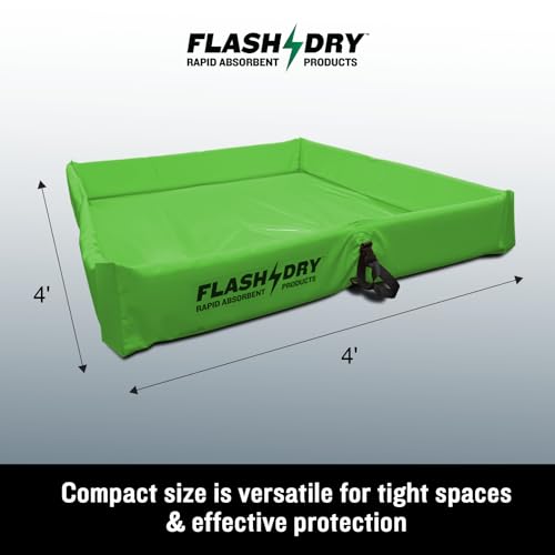 FLASHDRY Portable Spill Containment Berm, Folding Duck Pond 4' x 4', Reusable Oil, Fuel & Chemical Spill Containment Tray, UV-Resistant PVC, Heavy-Duty, Quick & Easy Setup, Garage & Industrial Use - color: Light Green