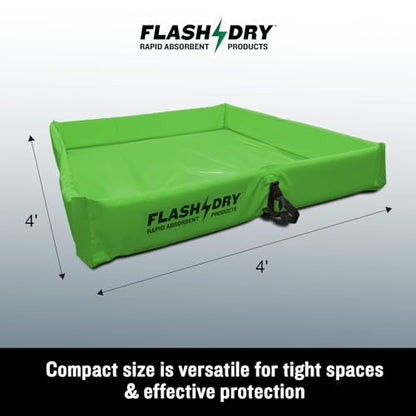 FLASHDRY Portable Spill Containment Berm, Folding Duck Pond 4' x 4', Reusable Oil, Fuel & Chemical Spill Containment Tray, UV-Resistant PVC, Heavy-Duty, Quick & Easy Setup, Garage & Industrial Use - color: Light Green