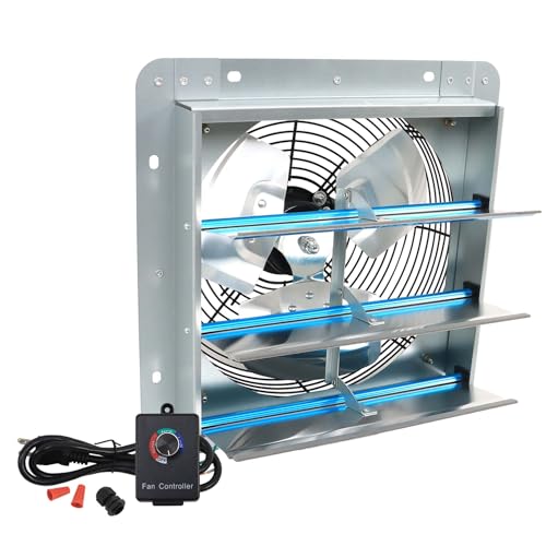 12 Inch Shutter Exhaust Fan, Exhaust Fan Wall Mounted with Speed Controller, Suitable for Factories, Basements, Warehouses, Chicken Coops, Car Parks - size: 12 Inch(with Controller)