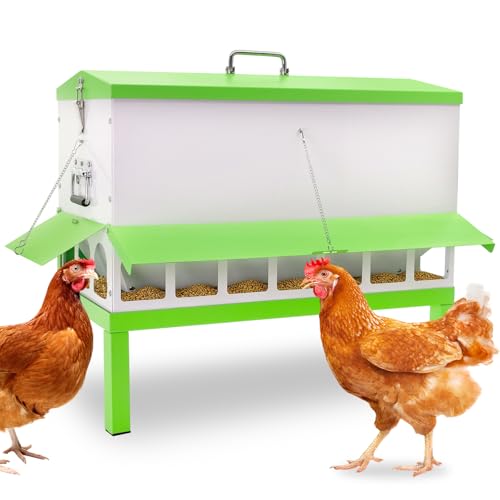 Metal Chicken Feeder 110lb,No Waste Automatic Large Capacity Chicken Feeder with 18 Ports & Locking Lid, Galvanized Poultry Equipment,Weatherproof,Rodent Proof, Rat Proof, Comederos para Gallinas
