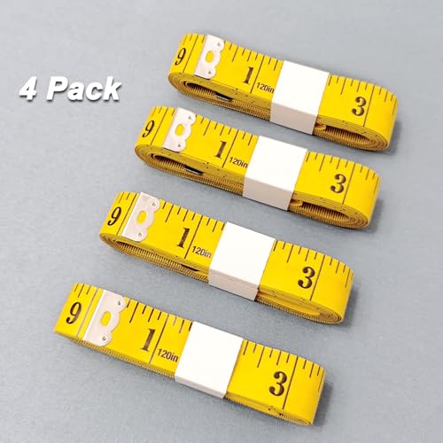 4 Pack Soft Tape Measure Double Scale 120-inch/300cm, Fabric Craft Tape Measure & Medical Body Measurement, Sewing Flexible Vinyl Ruler & Measuring Tape for Body Weight Loss (Yellow120Inch) - color: Yellow