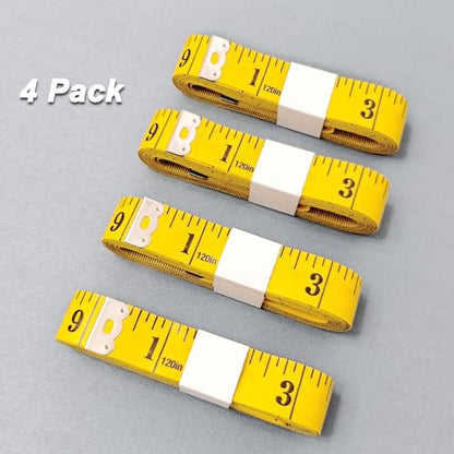 4 Pack Soft Tape Measure Double Scale 120-inch/300cm, Fabric Craft Tape Measure & Medical Body Measurement, Sewing Flexible Vinyl Ruler & Measuring Tape for Body Weight Loss (Yellow120Inch) - color: Yellow