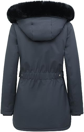 MOERDENG Women's Long Winter Down Coat Thicken Fleece Lined Parka Warm Puffer Jacket With Faux Fur Detachable Hood - color: Darkgrey, size: X-Large