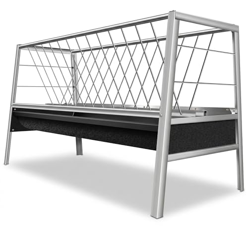 Sheep Trough, 55Gal Hay 22Gal Grain Dual Compartment Livestock Hay Feeder, Stainless Steel Goat Hay Feeder Large Capacity Pasture Grain & Hay Feeder for Goat Sheep Cattle.