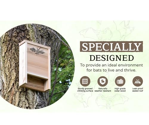 Made in USA- Premium-Grade Red Cedar Single-Chamber Bat Box, Easy-to-Install Wooden Bat House Kit, Weather-Resistant for Outdoors, with Mounting Screws - Applewood Outdoor - style: Single Chamber Cedar