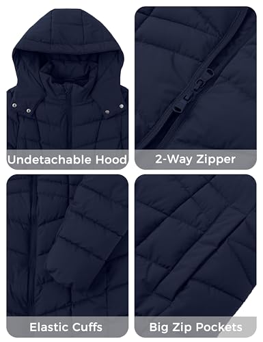 wantdo Women's Puffer Jacket Warm Padded Winter Coat Long Quilted Jacket (Available in Plus Size) - color: Navy Blue, size: Large