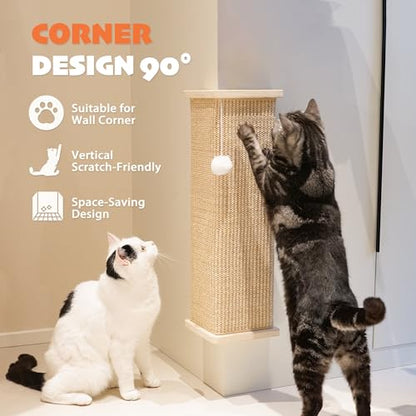 PETKARAY Sisal Corner Cat Scratcher, 22" Large Cat Wall Scratcher, Scratching Post for Indoor Cats, Wall Mounted Sisal Scratch Pad with Toy Ball - size: Wall Corner