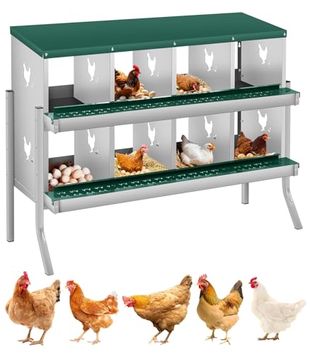 GarveeLife Chicken Nesting Box, 8 Compartments Nesting Box for Chickens, Two-Tier Galvanized Steel Chicken Egg Laying Box with Large Vented Holes Wall Mounting for Easy Egg Collection - color: Green | 8 Compartments