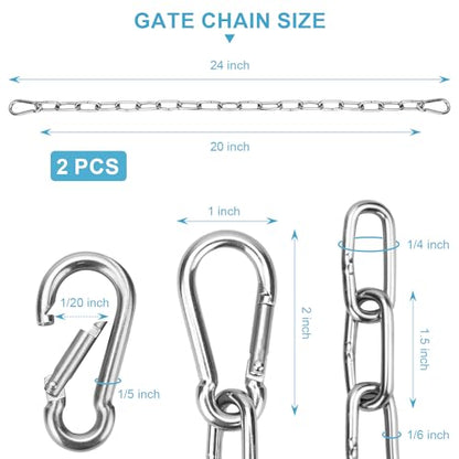 Syocsek 2 Pack Gate Chain Lock for Outdoor Fence with Carabiner, 5/32 x 24 Inch Stainless Steel Link Chains No Fear of Being Bent, Easy to Adjust Barn Chain for Livestock Gate, Silver