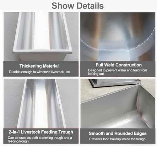 ERRULAN Livestock Feeding Trough Stainless Steel Cattle Sheep Water Troughs Load 32lb/64lb/124lb, Animals Hay Feeder Cattle Sheep Water Troughs for Yard/Pig Pens/Farms(1x0.3x0.18m(3.3x0.98x0.6ft)) - size: 1x0.3x0.18m(3.3x0.98x0.6ft)