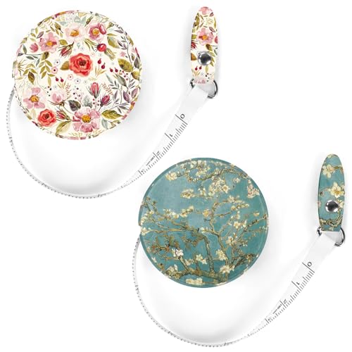 Two-Piece Sewing Tape Measure，Colour Printed Small Retractable Soft Measuring Tape for Tailor Cloth Fabric Body Measurements. - color: Flower One